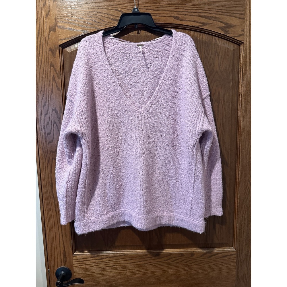 Free People Women's Sweater Pullover V-Neck Boucle Knit Lavender Purple Small